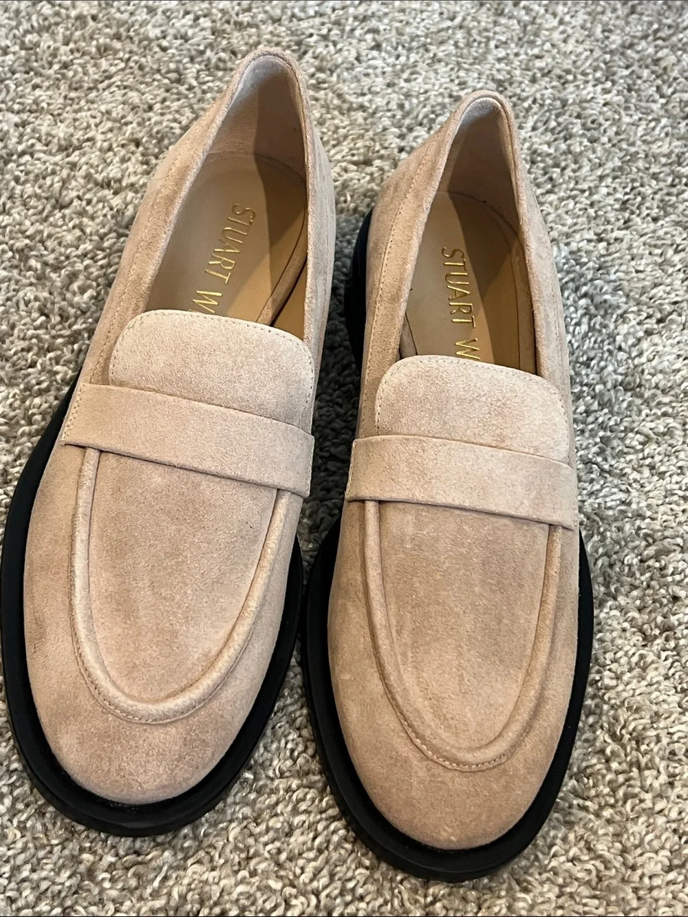 NEW Stuart Weitzman Palmer Sleek Loafers 6.5B Sabbia Beige Suede Leather Spain‎
